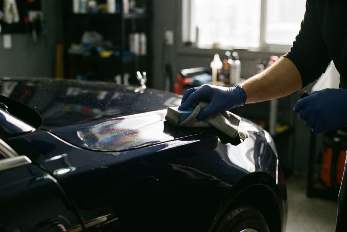 Ceramic coating applied to a glossy panel