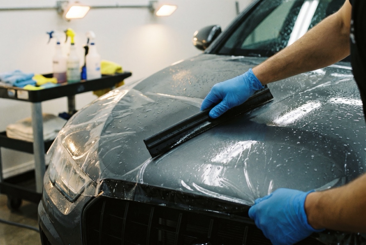 Paint protection film installed on a hood