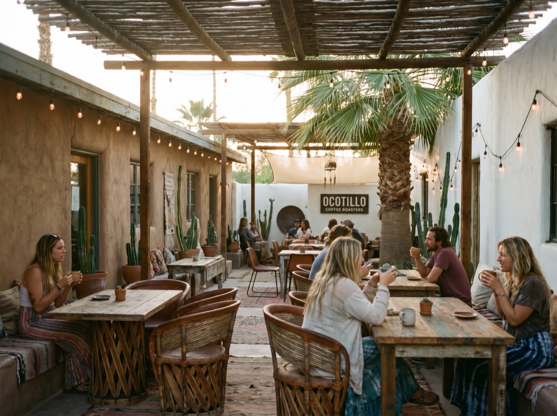 The Sunrise Roasters café patio in Palm Springs