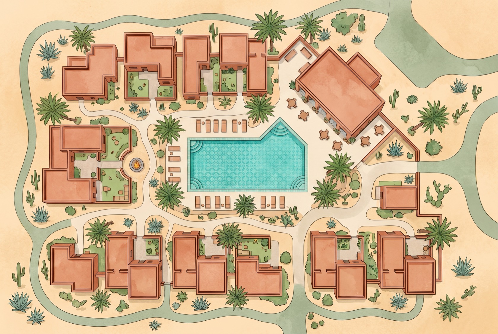 Illustrated aerial map of the Mirador grounds