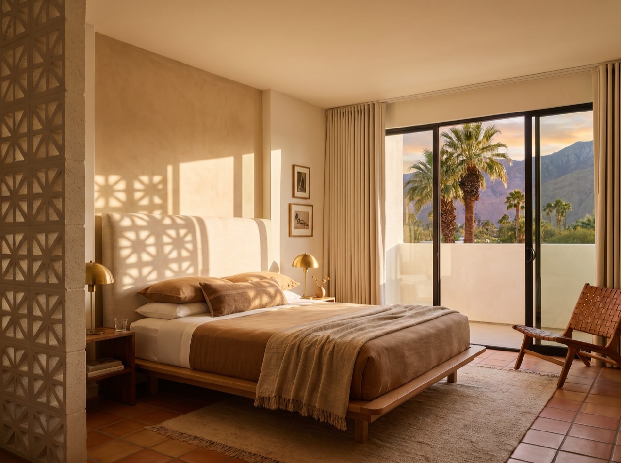 Desert King room with breeze-block light patterns