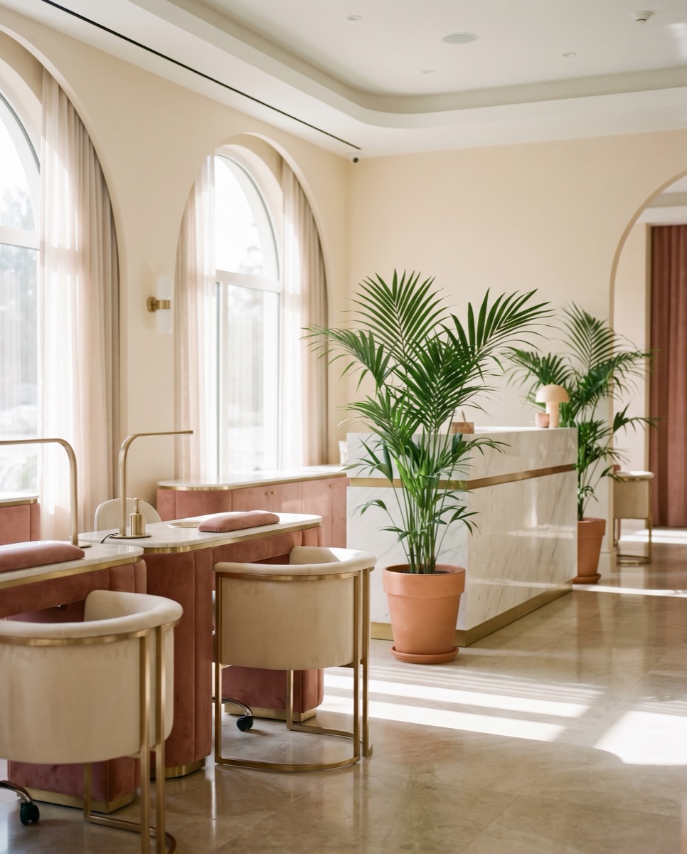 Calm, light-filled nail spa interior