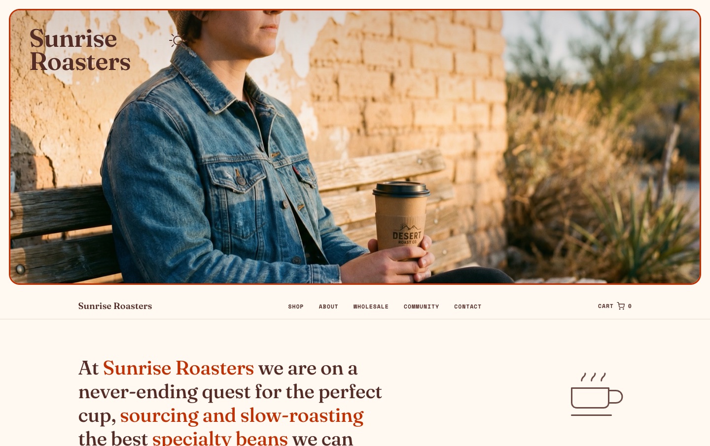 Sunrise Roasters coffee website concept — full page