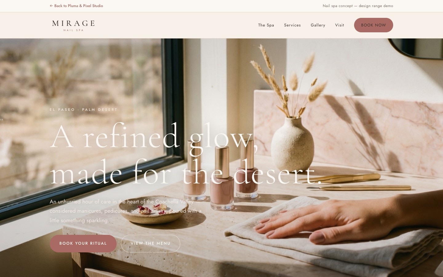Mirage Nail Spa website concept — full page